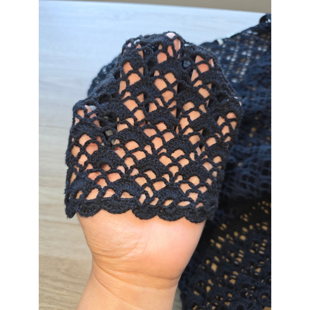 Women Crochet Open Knit Top Black Gothic Boho Sheer Pullover 90s grunge festival - Picture 8 of 9